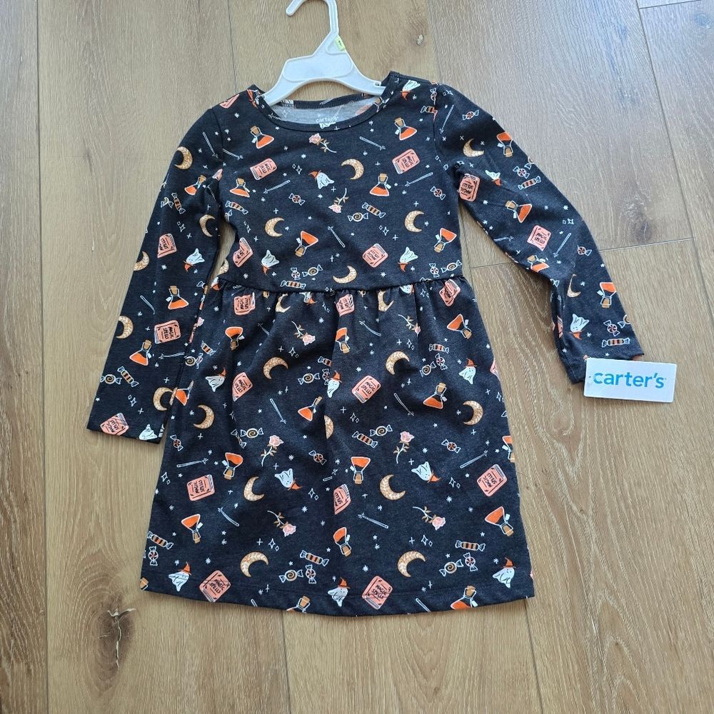 Nwt Carter's Toddler Girl's Halloween Ghosts, Candy Potions Print Jersey Dress